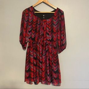 iZ Byer geometric shape dress with elastic waist and 3/4 light sleeves sz S